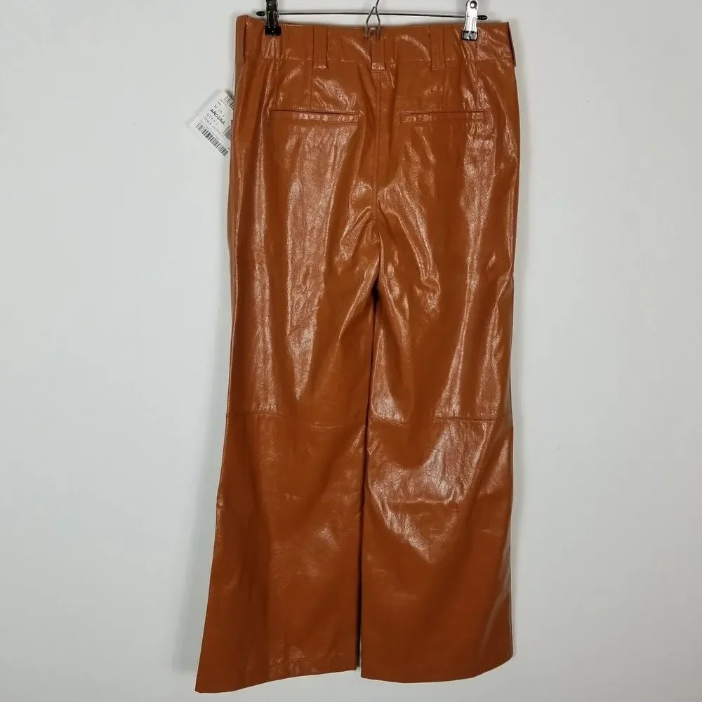 Free People  Women Star Crossed Lovers Vegan‎ Pants   Straight Leg  Brown